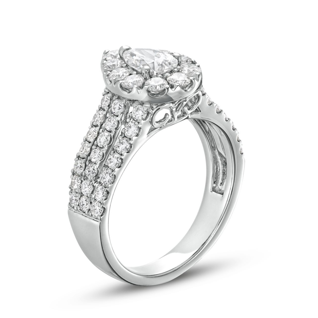 Pear Diamond Halo Three Row Engagement Ring 2
