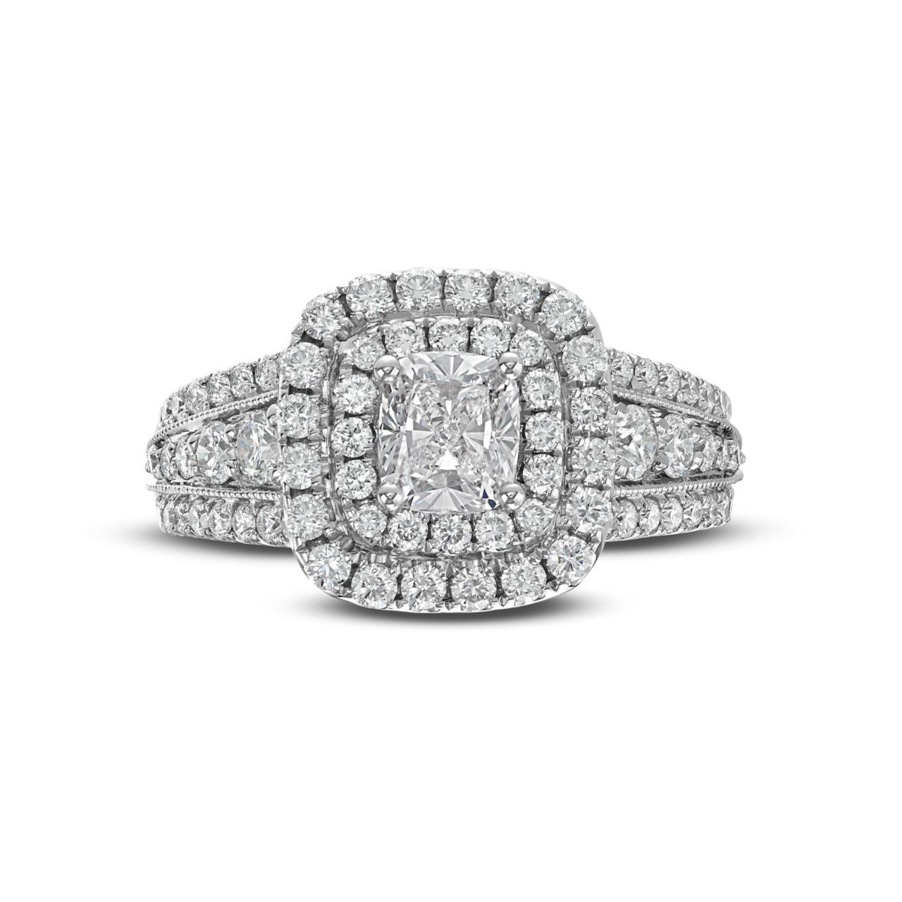 Cushion Diamond Double Halo Three Row Engagement Ring 0