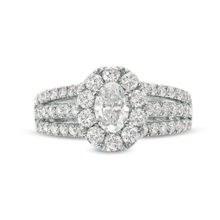 Oval Diamond Halo Three Row Engagement Ring