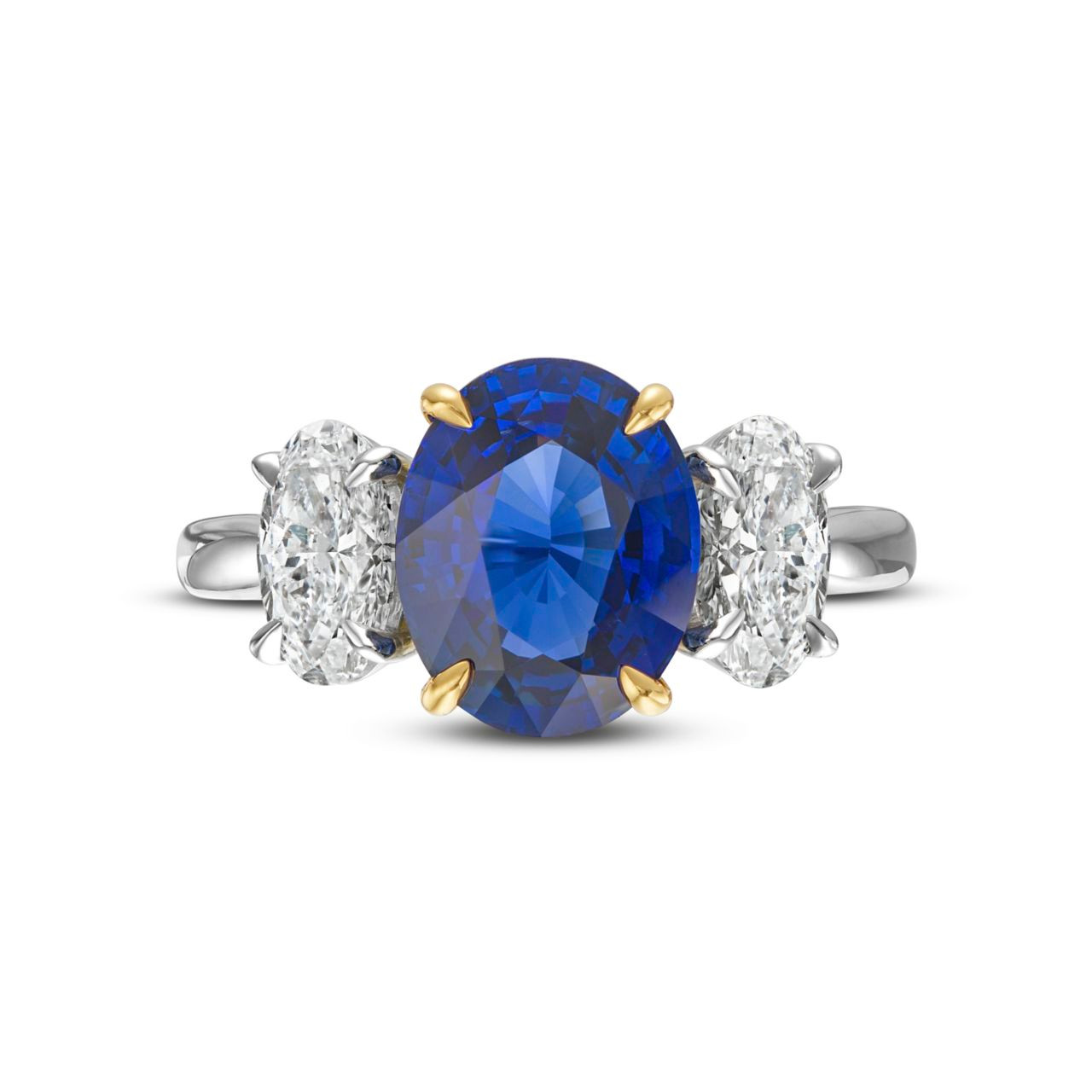 Blue Sapphire Three Stone Engagement Ring (3.15tw)