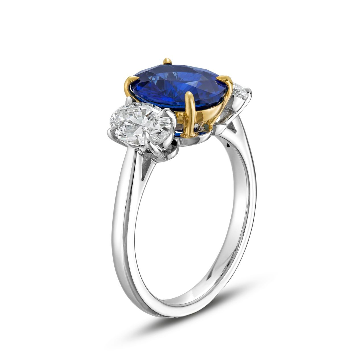 Blue Sapphire Three Stone Engagement Ring (3.15tw)