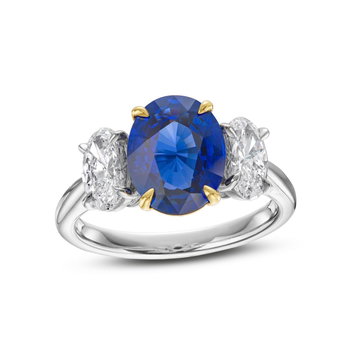 Blue Sapphire Three Stone Engagement Ring (3.15tw) In Yellow Gold/platinum 18K