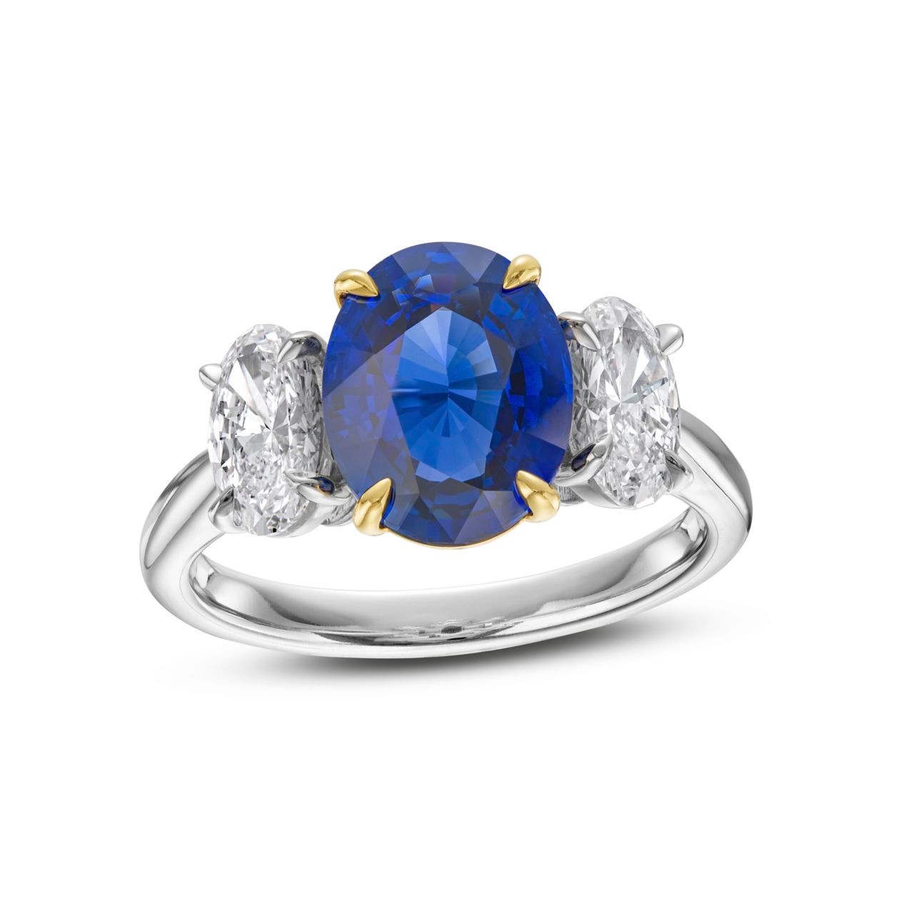Blue Sapphire Three Stone Engagement Ring (3.15tw)