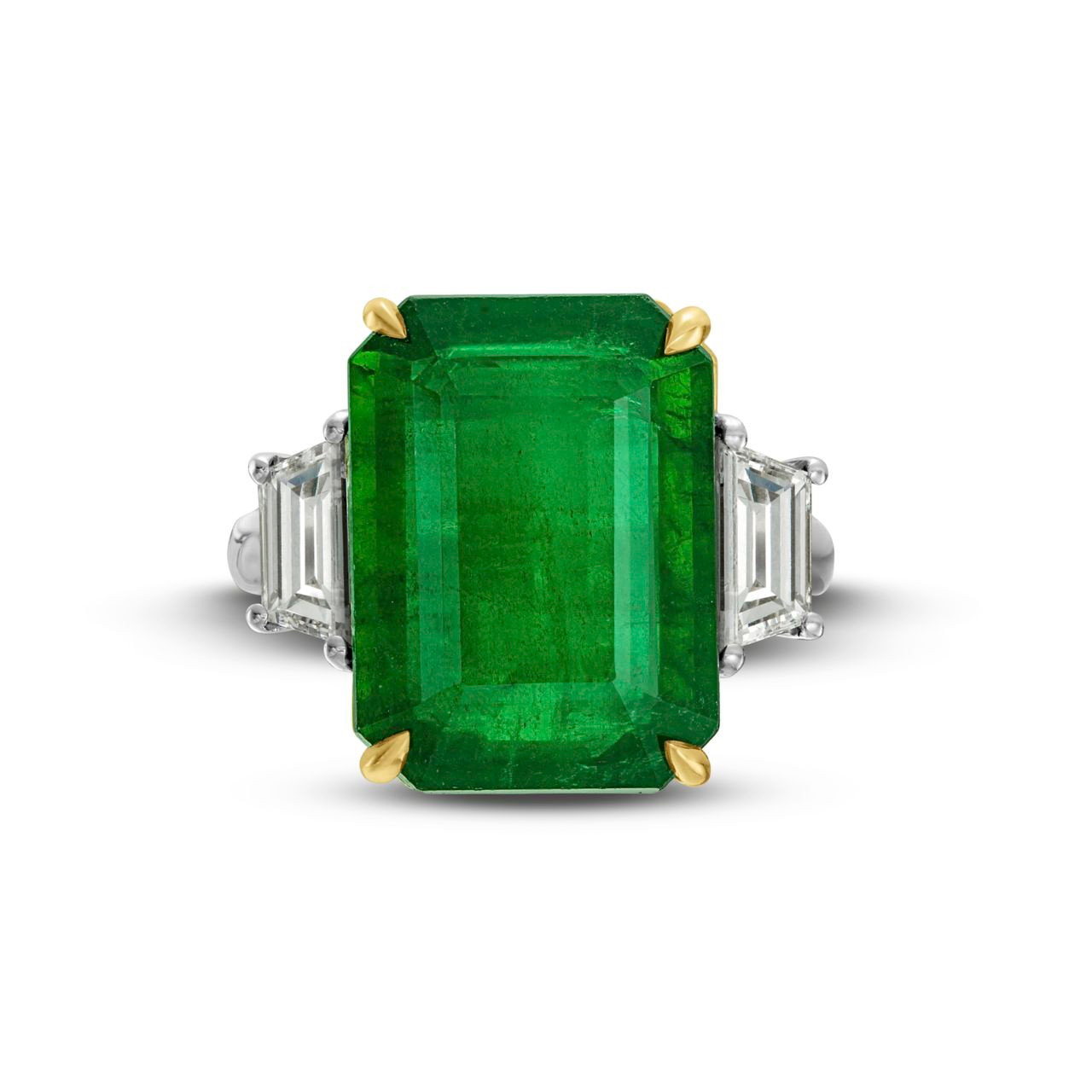 Green Emerald Three Stone Engagement Ring (10tw)