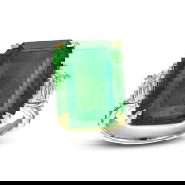 Emerald and Trapezoid Diamond Three Stone Ring