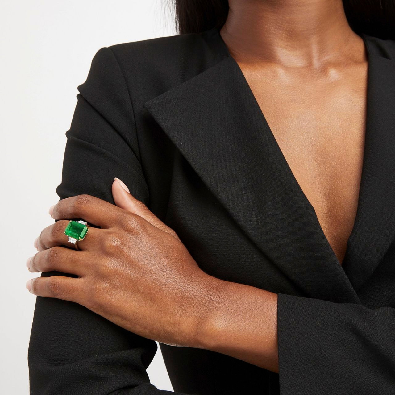 Green Emerald Three Stone Engagement Ring (10tw)