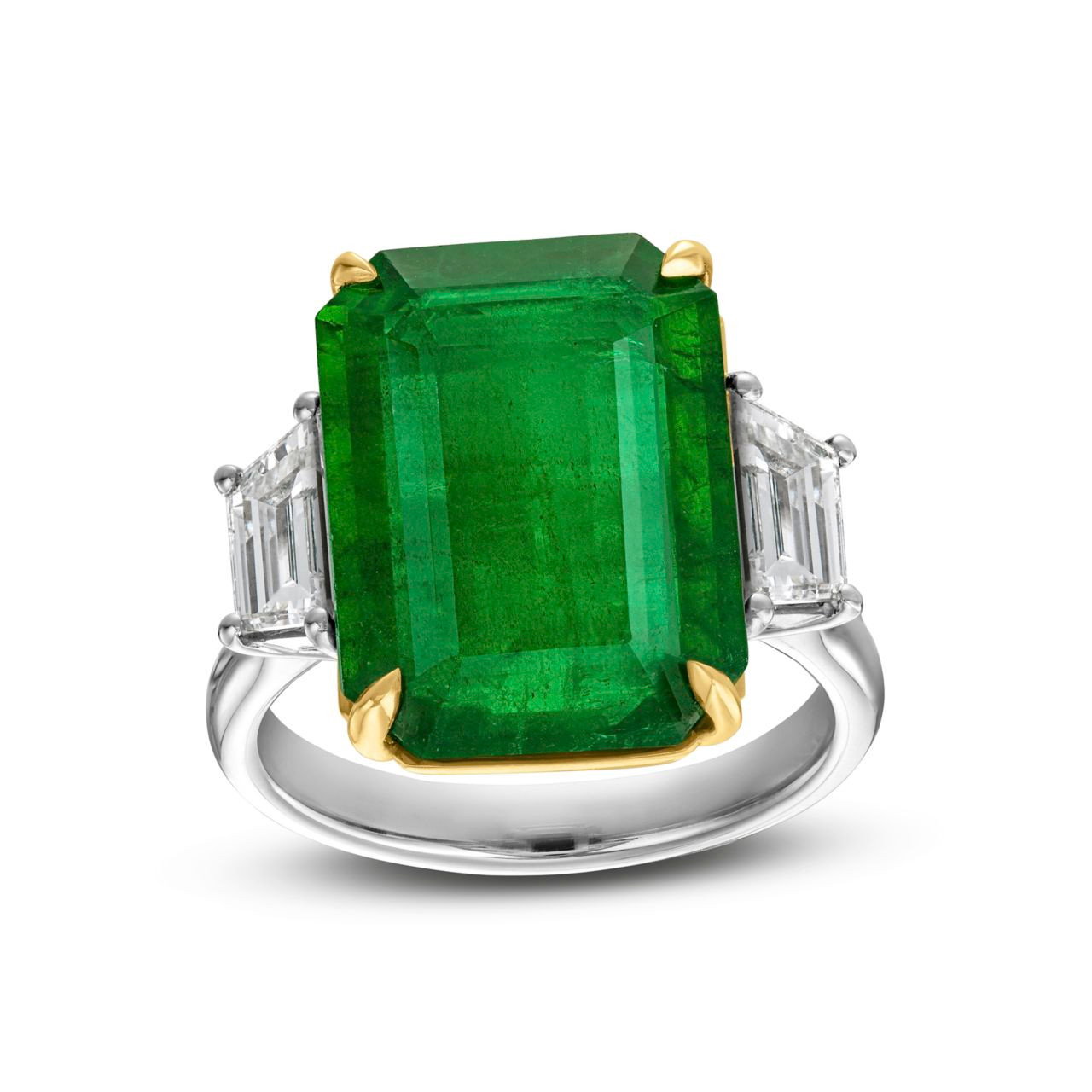Green Emerald Three Stone Engagement Ring (10tw)