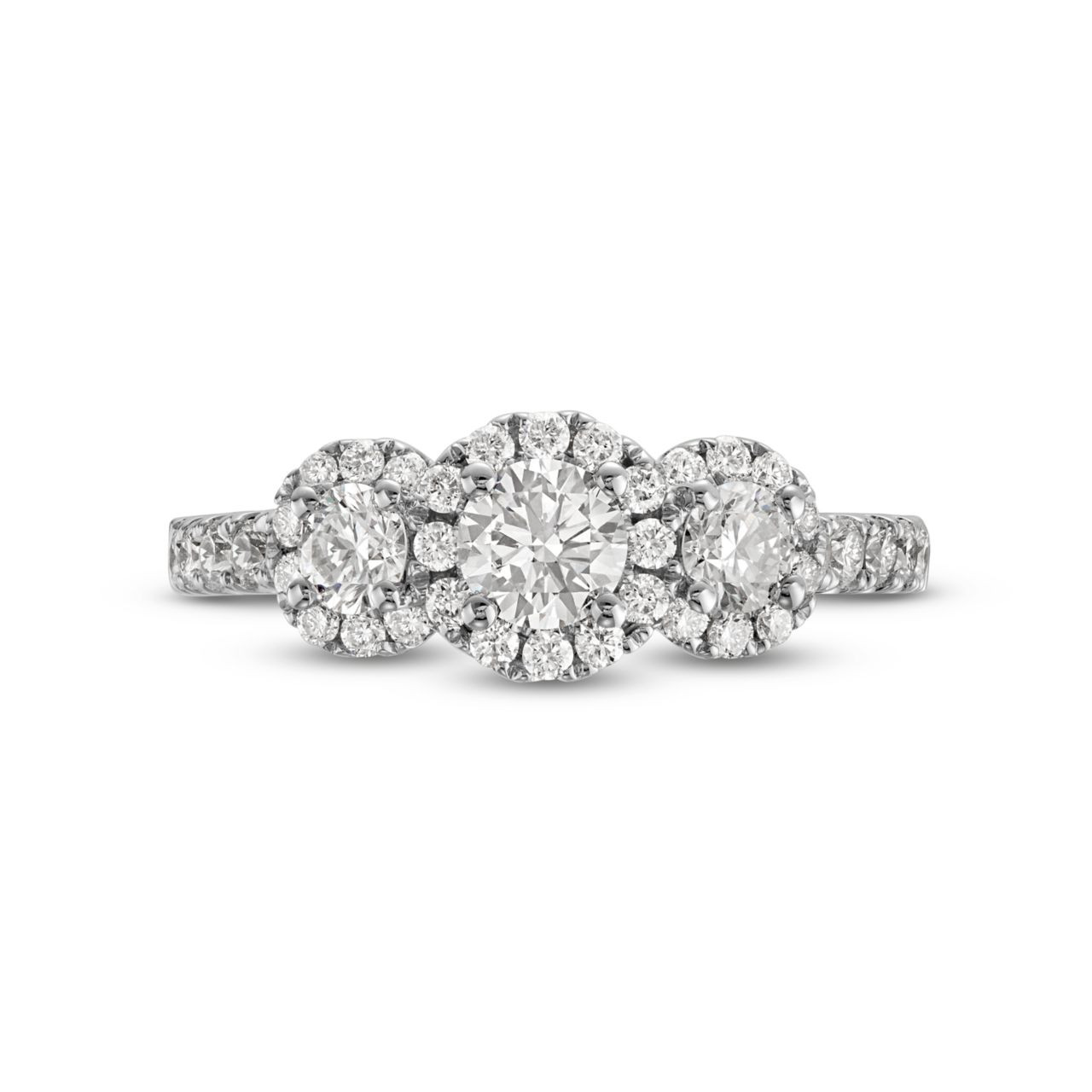 Round Diamond Three Stone Halo Engagement Ring 0