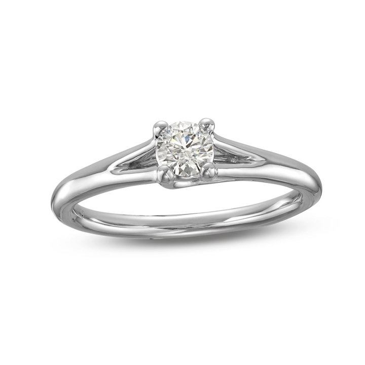 Round Diamond Solitaire Split Engagement Ring In White Gold 14K