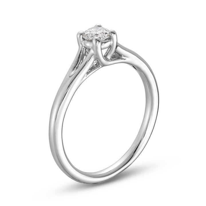 Round Diamond Solitaire Split Engagement Ring In White Gold 14K