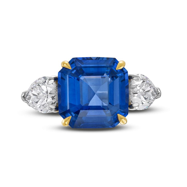 Asscher Sapphire and Diamond Three Stone Ring