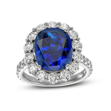 Sapphire and Diamond Halo Ring