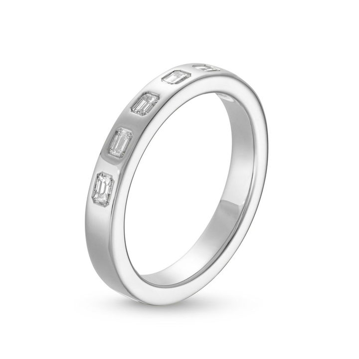 White Gold 14K Baguette Diamond Inlay Wedding Band