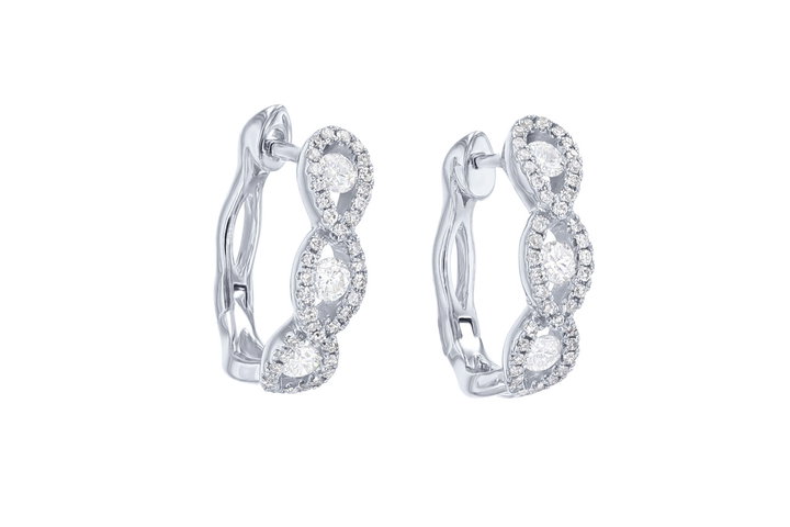 Diamond Twist Hoop Earrings In White Gold 14K