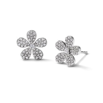 Floral Diamond Stud Earrings In White Gold 14K