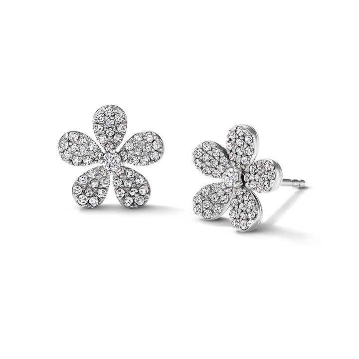 Floral Diamond Stud Earrings In White Gold 14K