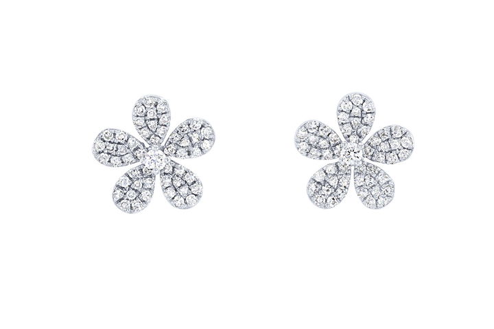 Yellow Gold 14K Floral Diamond Stud Earrings