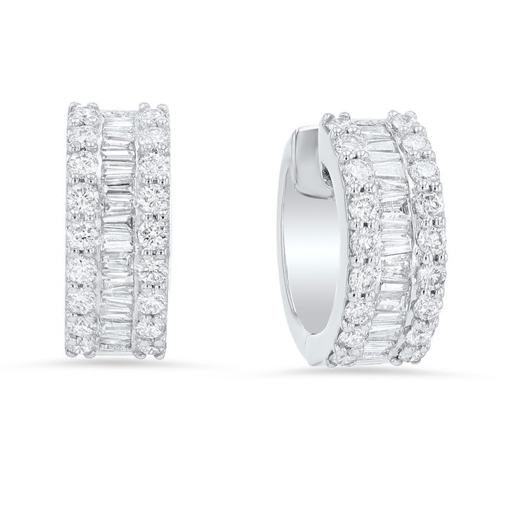 White Gold 14K Baguette Accented Huggie Earrings