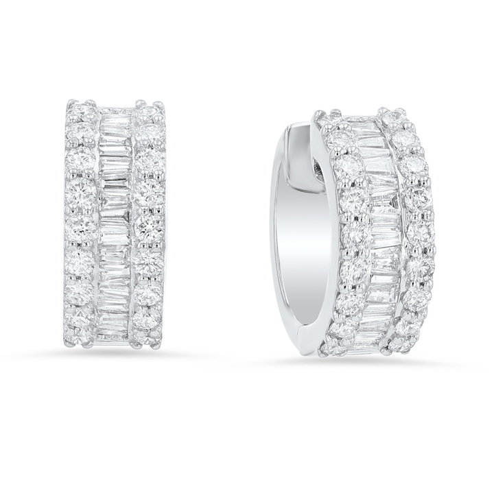 Baguette Accented Huggie Earrings In White Gold 14K