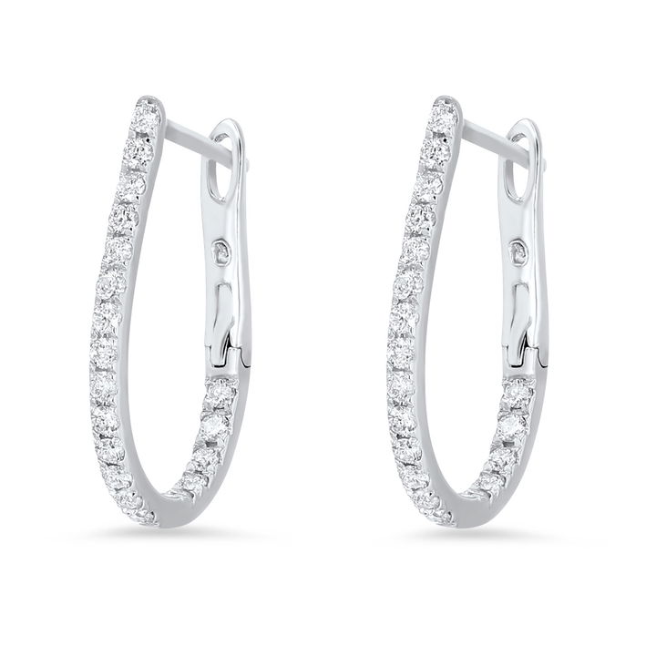 Yellow Gold 14K Drop Diamond Hoop Earrings
