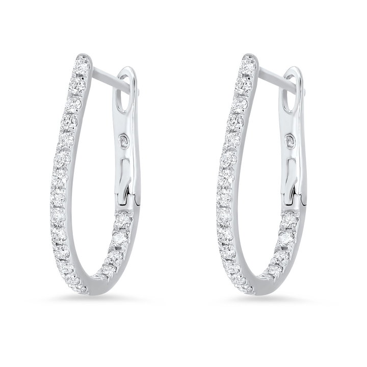 Drop Diamond Hoop Earrings In Yellow Gold 14K
