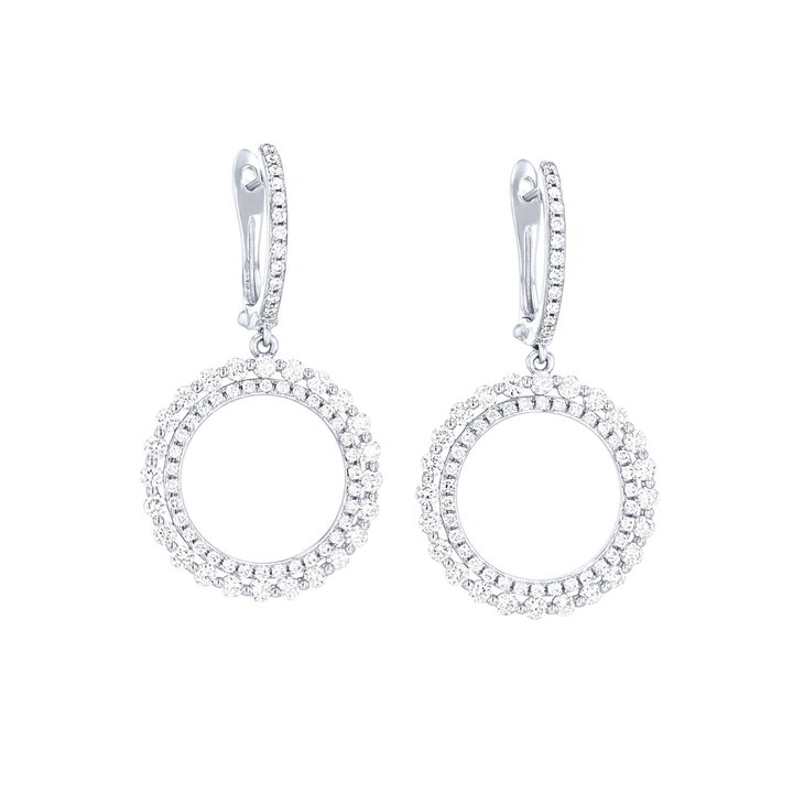 Diamond Circle Drop Earrings In White Gold 14K