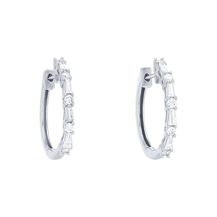 Alternating Diamond Hoop Earrings In White Gold 18K