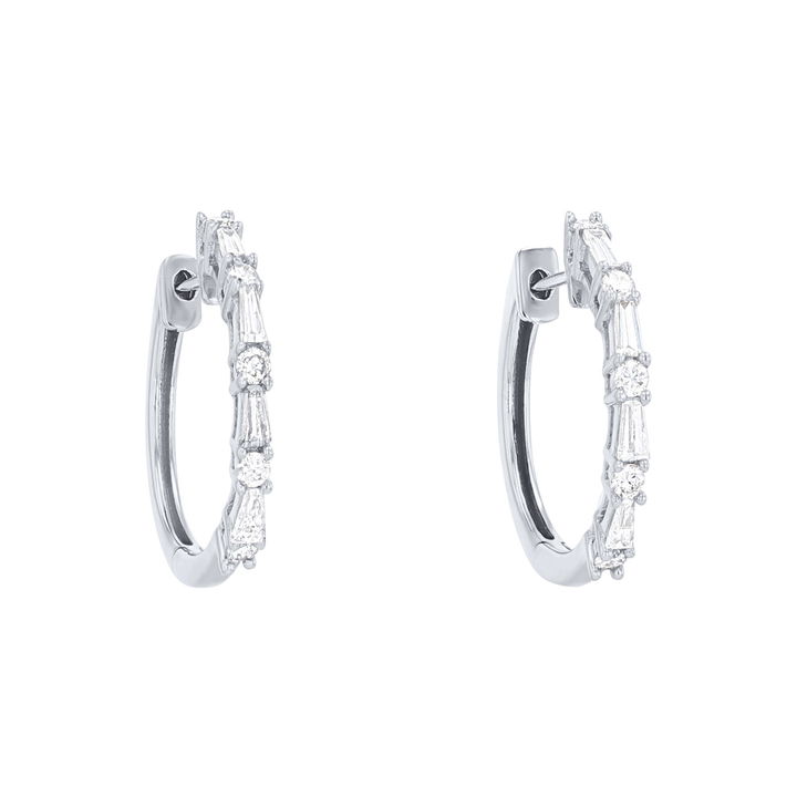 Alternating Diamond Hoop Earrings In White Gold 18K