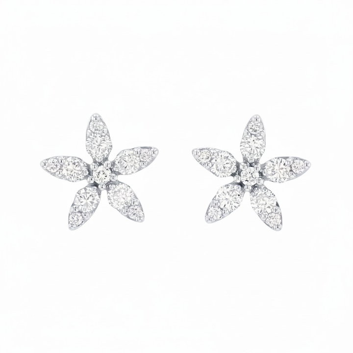 Flower Diamond Stud Earrings In White Gold 14K
