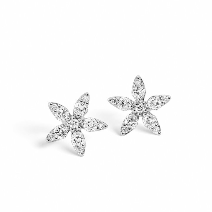 Flower Diamond Stud Earrings In White Gold 14K