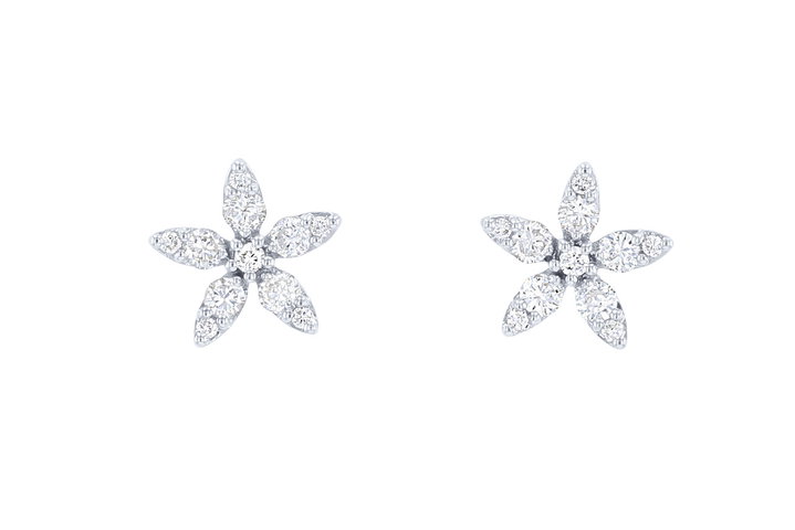 Flower Diamond Stud Earrings In White Gold 18K