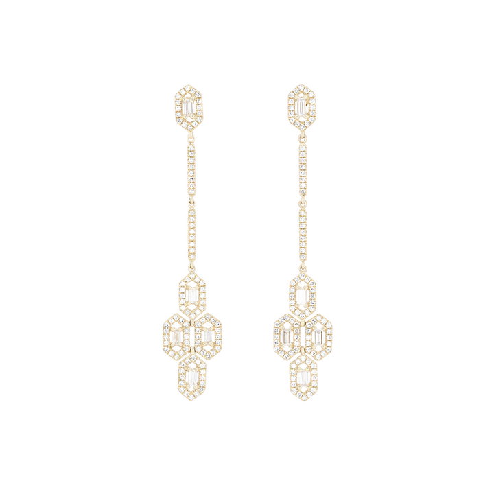 Diamond Geometric Drop Earrings In White Gold 14K