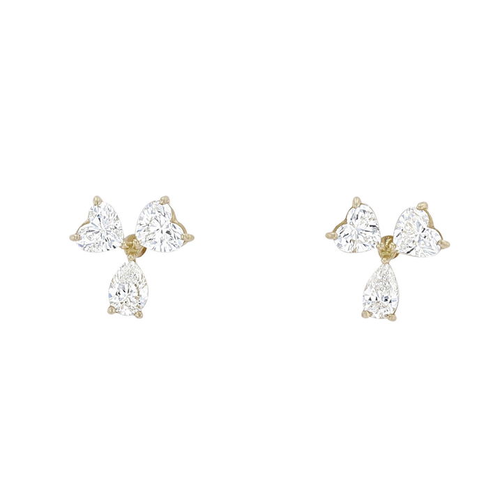 Heart and Pear Shape Diamond Stud Earrings In White Gold 18K