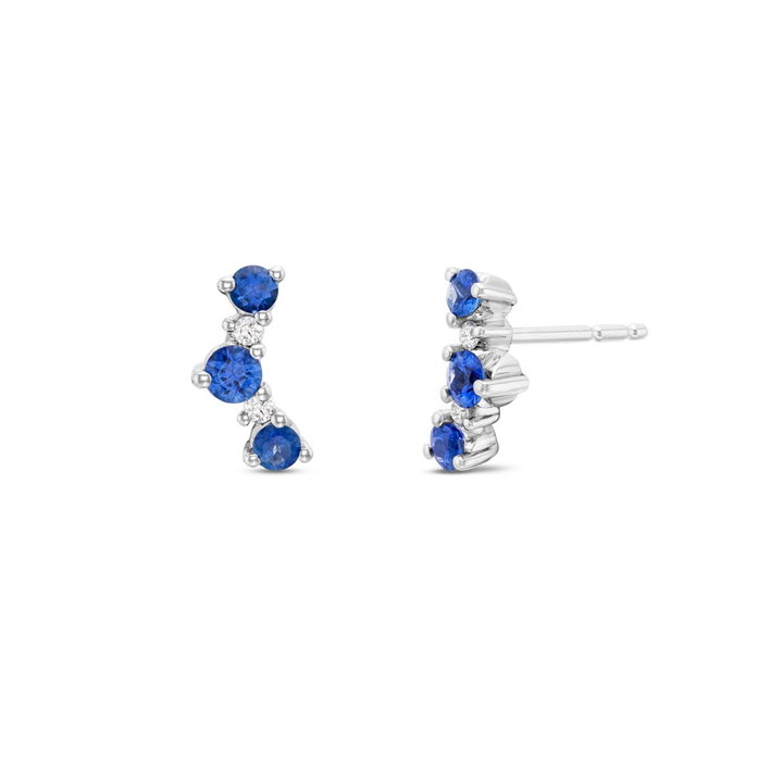 Sapphire and Diamond Contour Stud Earrings In White Gold 14K