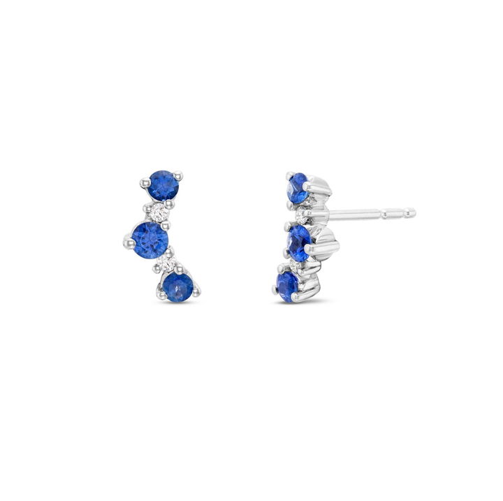 White Gold 14K Sapphire and Diamond Contour Stud Earrings