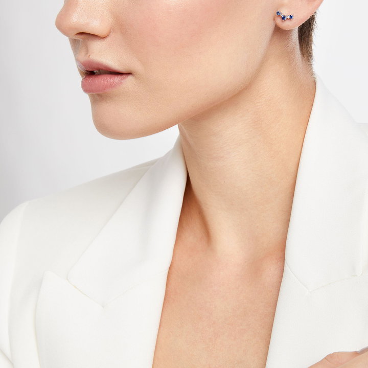 Sapphire and Diamond Contour Stud Earrings In White Gold 14K