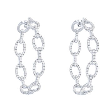 Diamond Chain Link Hoop Earrings In White Gold 14K