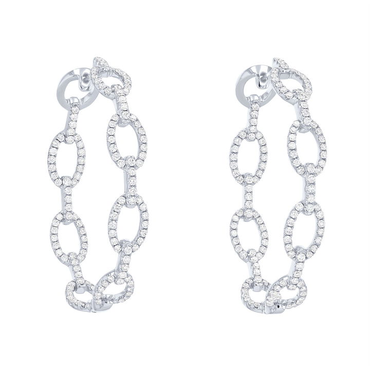 Diamond Chain Link Hoop Earrings In White Gold 14K