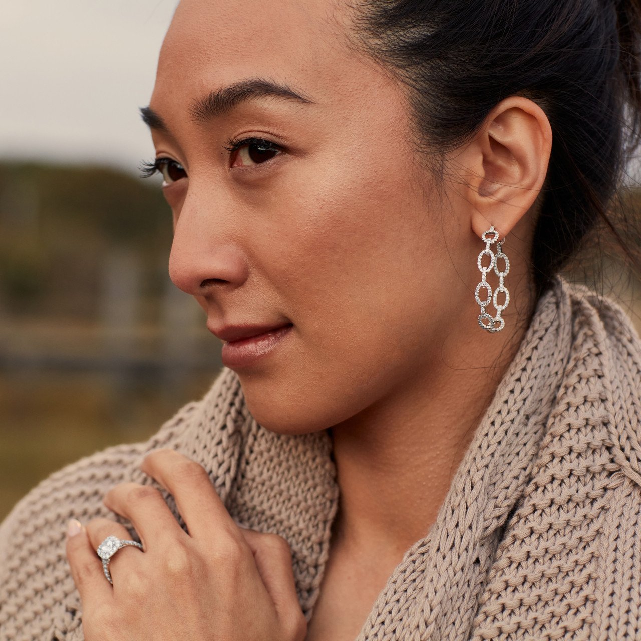Diamond Chain Link Hoop Earrings