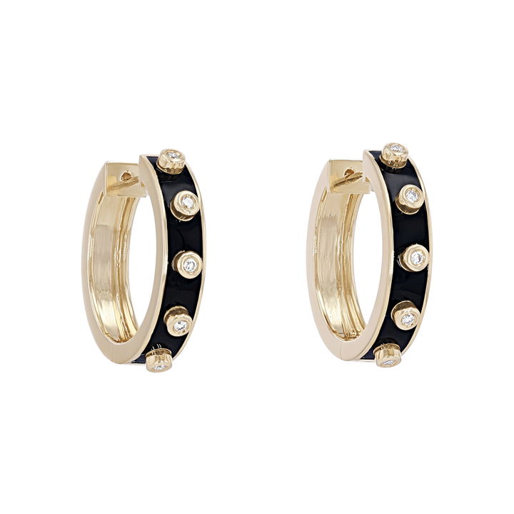 Michael M. Chroma Black Enamel Bezel Huggie Earrings