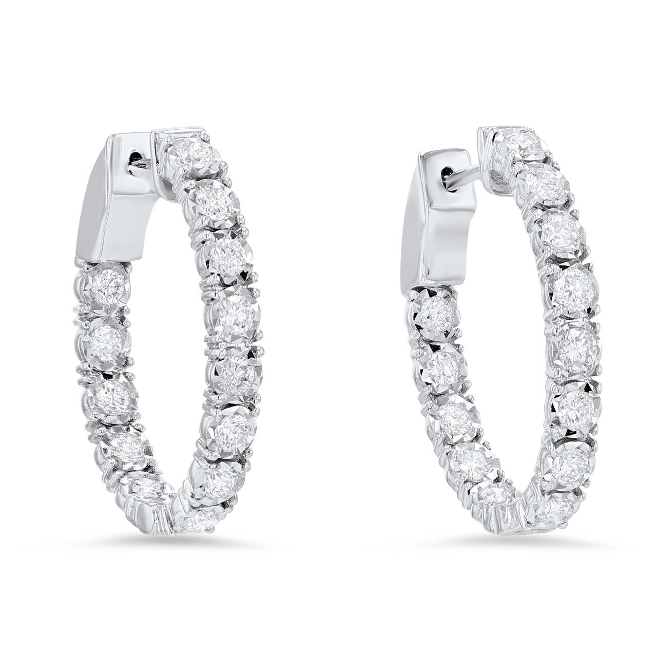 Oval Illusion Diamond Hoop Earrings 0