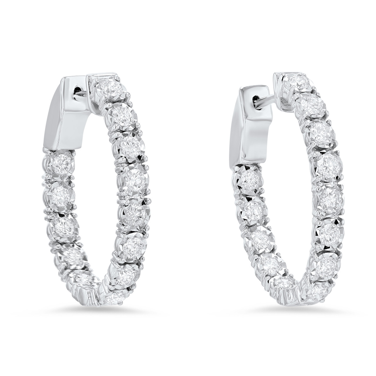 Oval Illusion Diamond Hoop Earrings 0