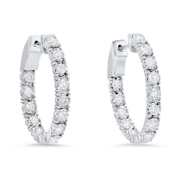 Oval Illusion Diamond Hoop Earrings In Solid 14K White Gold
