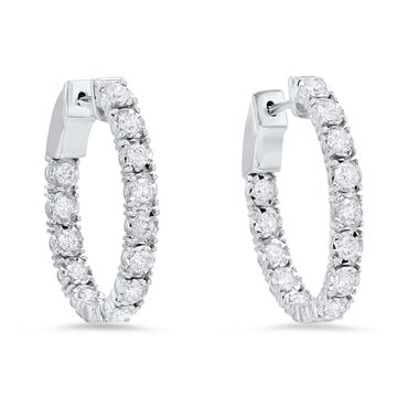 Oval Illusion Diamond Hoop Earrings In White Gold 14K