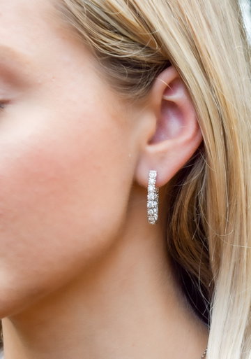Oval Illusion Diamond Hoop Earrings In Solid 14K White Gold