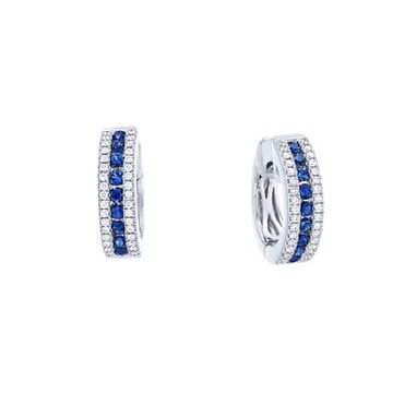 Three Row Diamond and Sapphire Hoop Earrings
