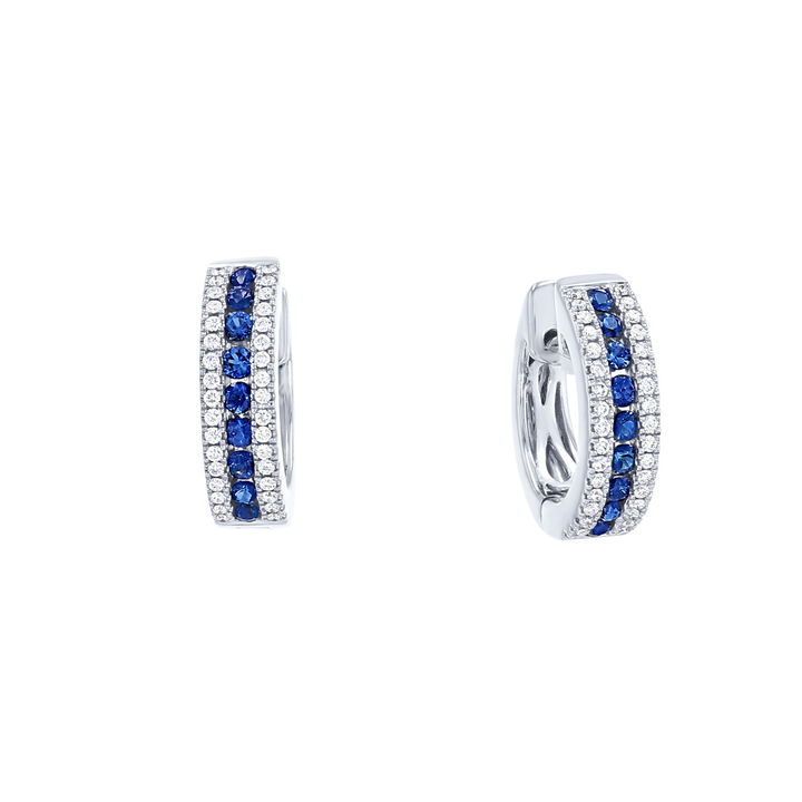 Three Row Diamond and Sapphire Hoop Earrings