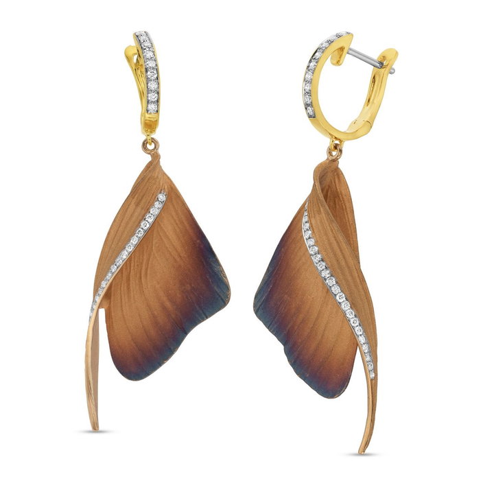 Simon G. Ginko Leaf Diamond Earrings In Solid 18K Yellow Gold