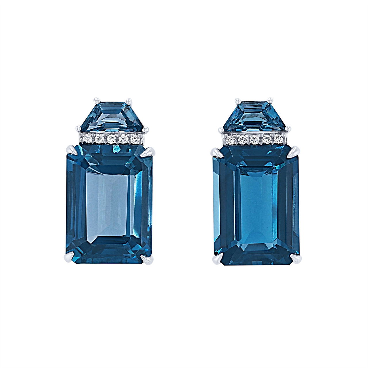 London Blue Topaz and Diamond Drop Stud Earrings