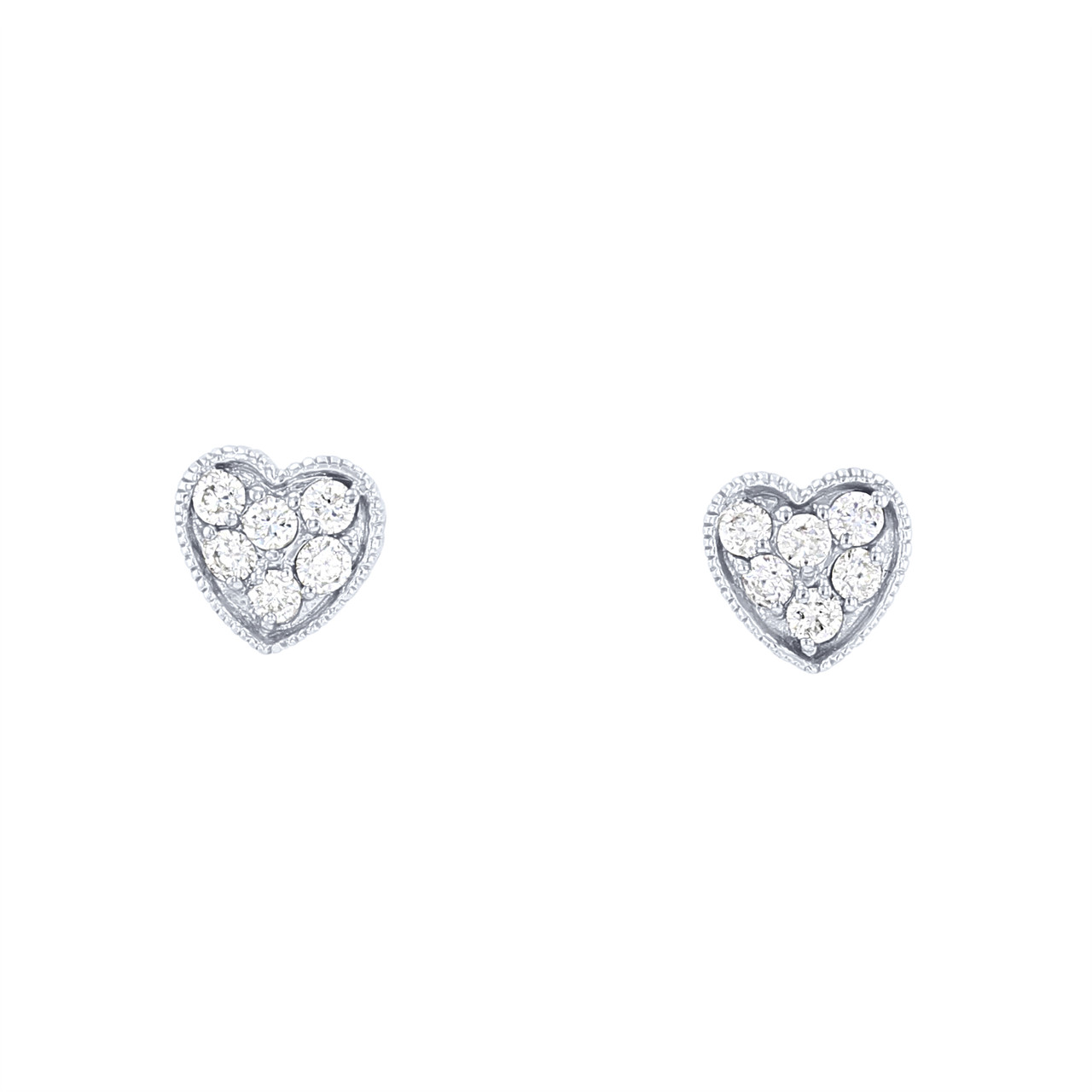 Diamond Cluster Heart Stud Earrings